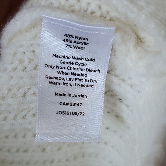 TALBOTS CHUNKY KNIT WOOL BLEND SWEATER CREAM V-NECK SHAWL TUNIC SIZE MEDIUM - Picture 5 of 7